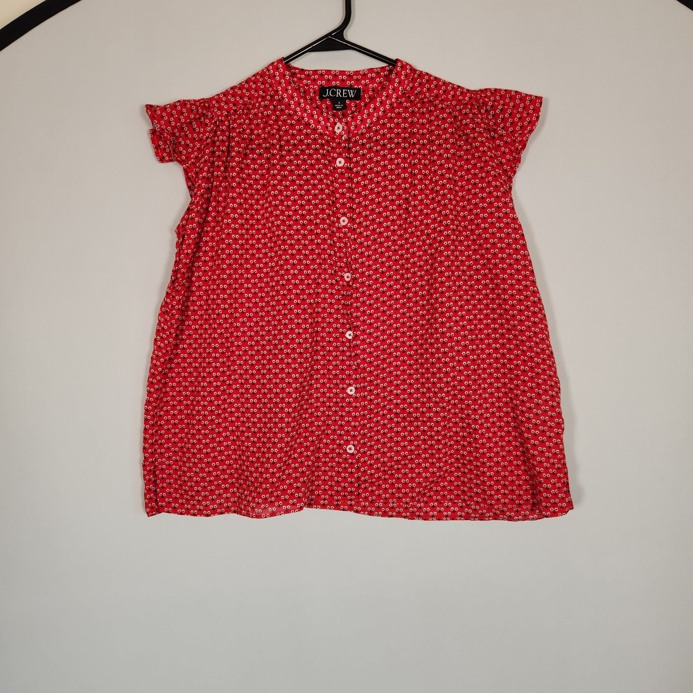 J Crew Red Daisy Cotton Voile Relaxed Short Sleeve Top Small NWOT